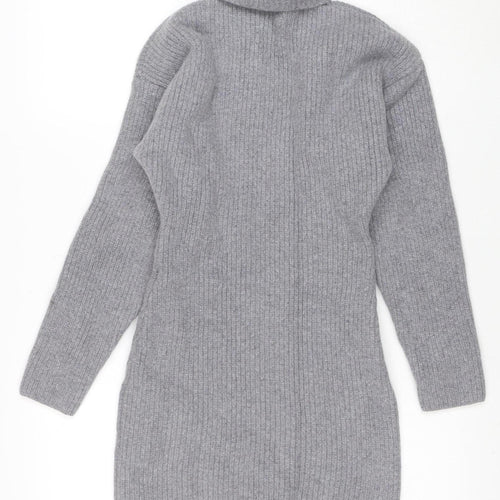 H&M Women Grey Roll Neck Wool Cashmere Jumper Dress Size M