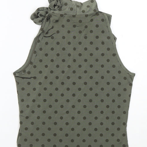 Classic Women's Green Polka Dot High Neck Bow Tie Sleeveless Top Size 14