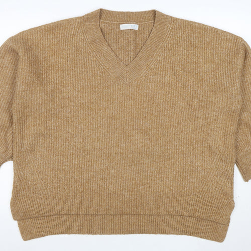 Primark Women’s Beige V-Neck Ribbed Knit 3/4 Sleeve Jumper M