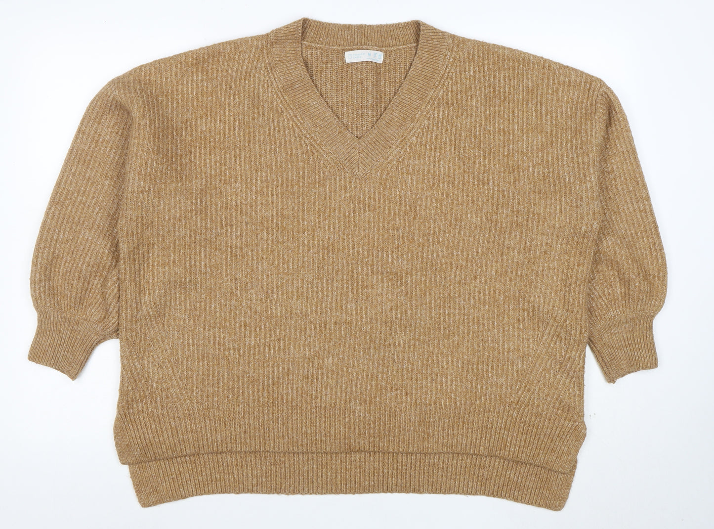 Primark Women’s Beige V-Neck Ribbed Knit 3/4 Sleeve Jumper M
