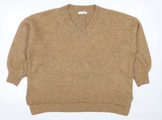 Primark Women’s Beige V-Neck Ribbed Knit 3/4 Sleeve Jumper M