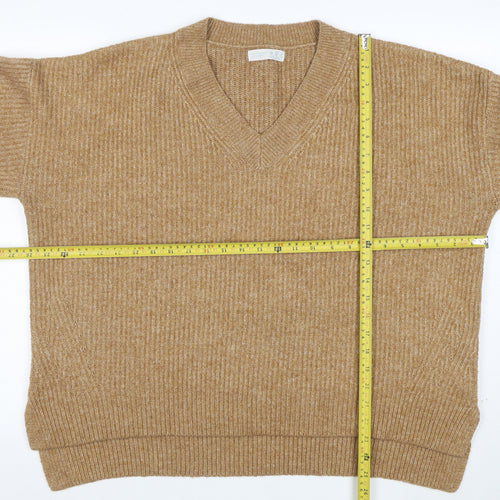 Primark Women’s Beige V-Neck Ribbed Knit 3/4 Sleeve Jumper M