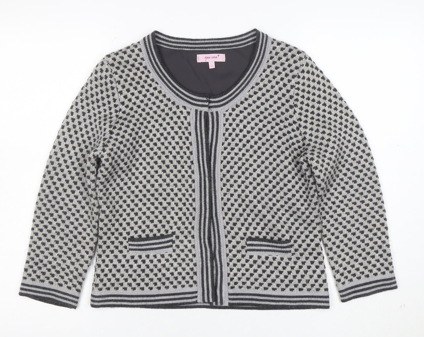 Marks and Spencer Per Una Grey Geometric Knit Cardigan Women's Size 12