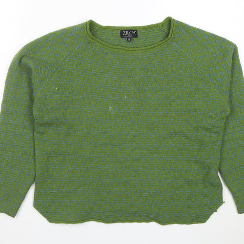 Zilch Women Green Merino Wool Blend Crew Neck Pullover Jumper M