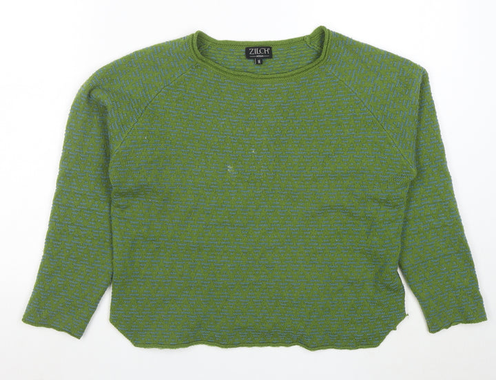 Zilch Women Green Merino Wool Blend Crew Neck Pullover Jumper M