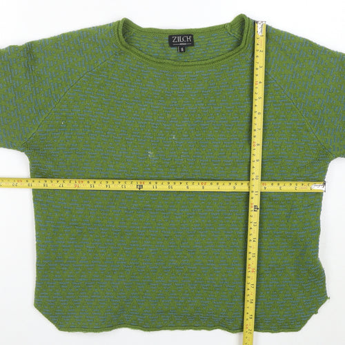 Zilch Women Green Merino Wool Blend Crew Neck Pullover Jumper M