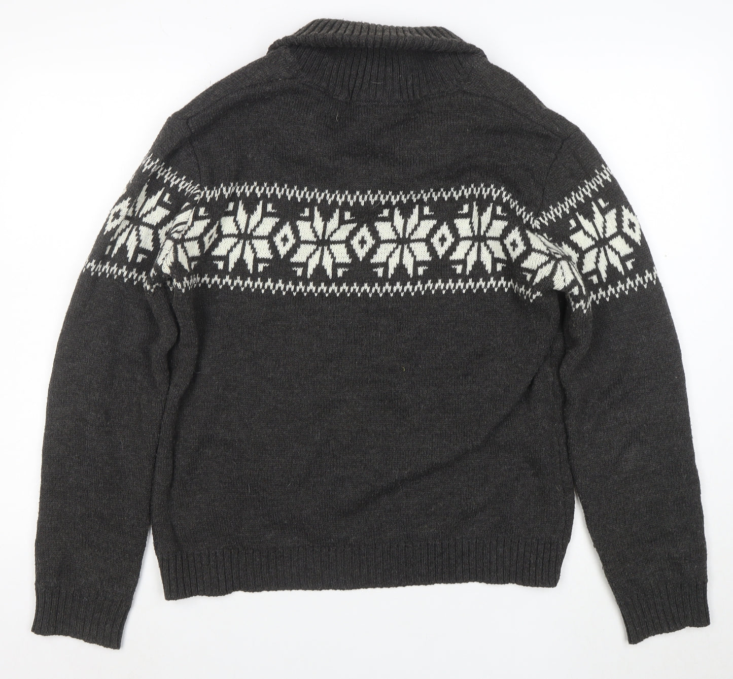 Tao Nu Cha Pin Womens Grey Fair Isle Wool Blend Shawl Collar Jumper XL