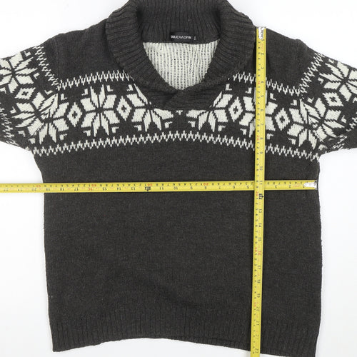 Tao Nu Cha Pin Womens Grey Fair Isle Wool Blend Shawl Collar Jumper XL