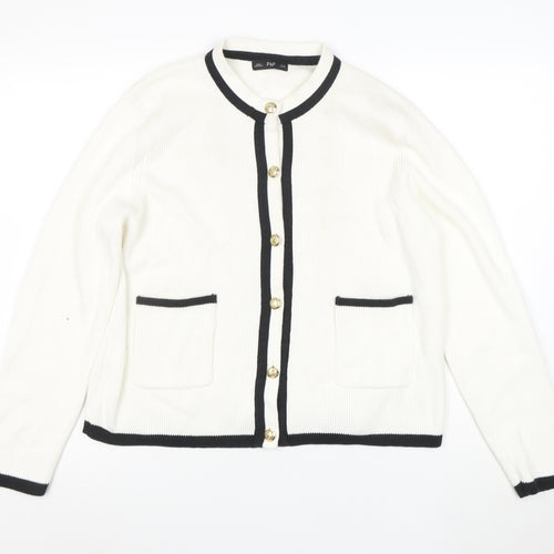 F&F Women's White Knit Cardigan XL Classic Button Front