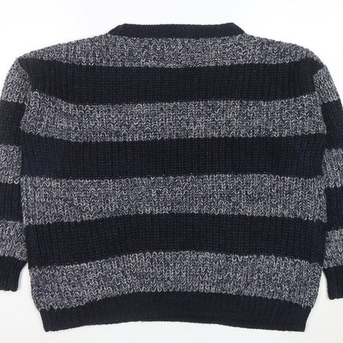 Aed London Women's Navy Grey Striped Knit Jumper M Acrylic Crew Neck