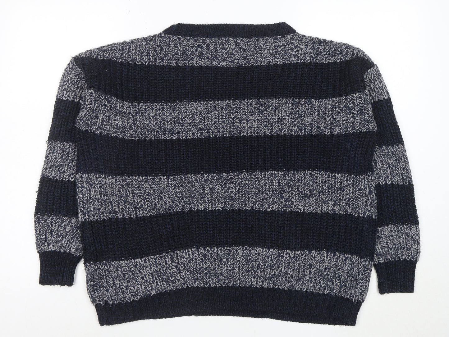 Aed London Women's Navy Grey Striped Knit Jumper M Acrylic Crew Neck