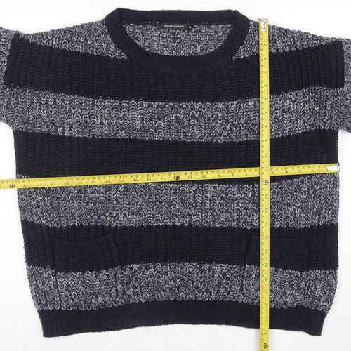 Aed London Women's Navy Grey Striped Knit Jumper M Acrylic Crew Neck