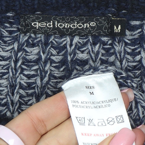 Aed London Women's Navy Grey Striped Knit Jumper M Acrylic Crew Neck