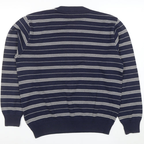 Marks and Spencer Men's Blue Striped Cotton Blend Pullover Jumper Size S