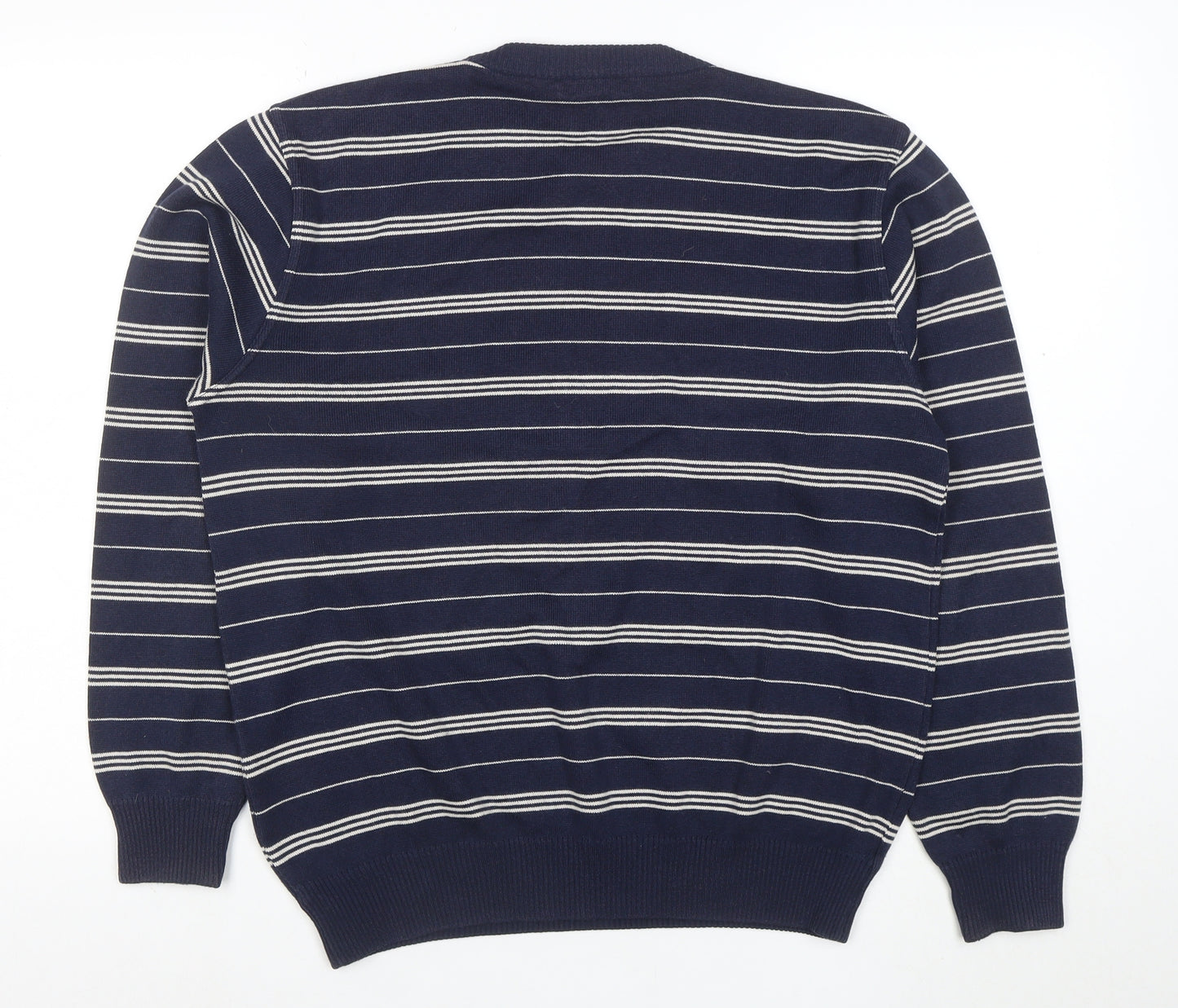 Marks and Spencer Men's Blue Striped Cotton Blend Pullover Jumper Size S
