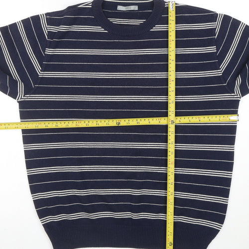 Marks and Spencer Men's Blue Striped Cotton Blend Pullover Jumper Size S