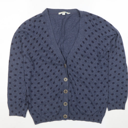 Boden Womens Blue Polka Dot V-Neck Cardigan Size 14 Cotton Blend