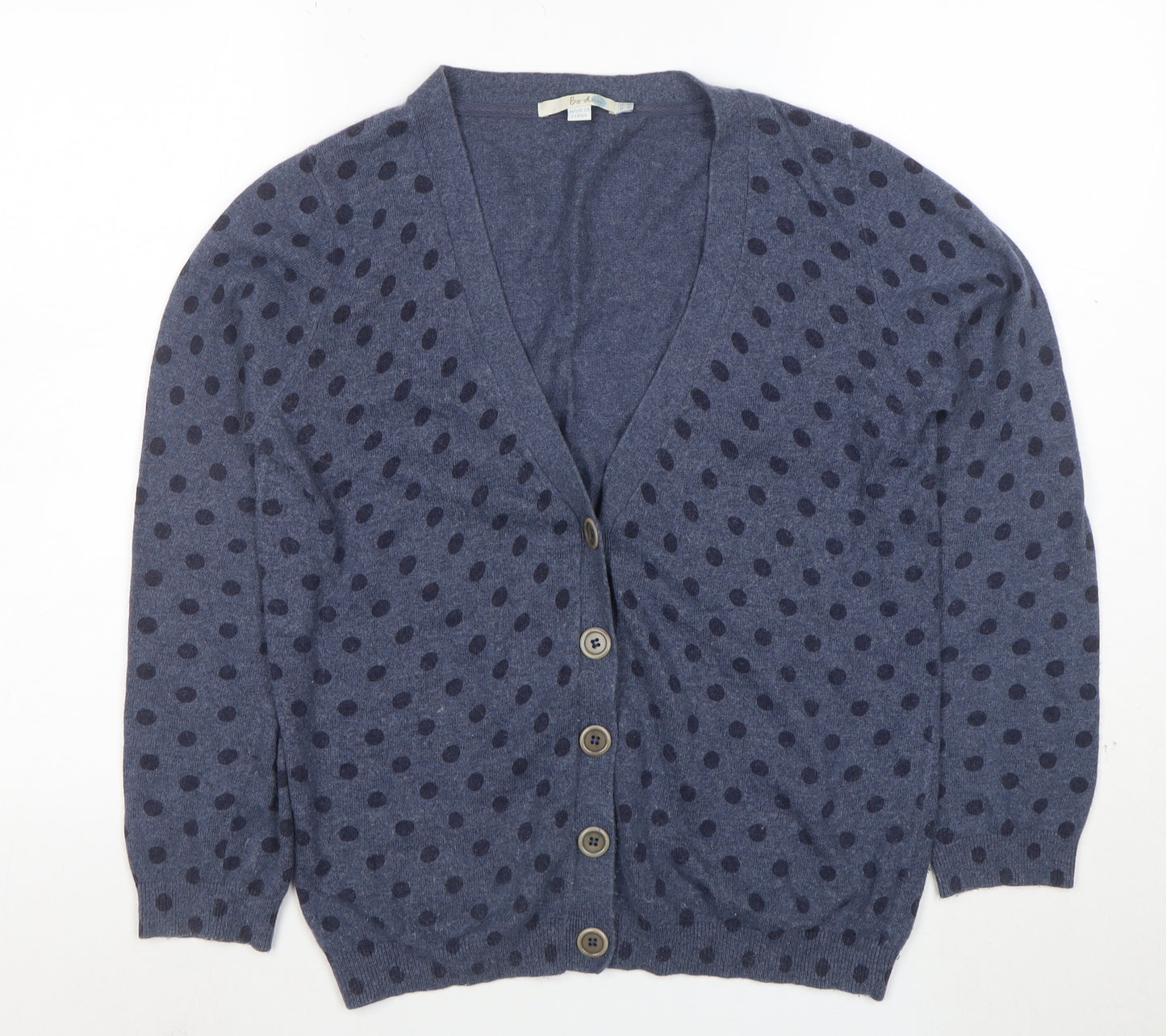 Boden Womens Blue Polka Dot V-Neck Cardigan Size 14 Cotton Blend