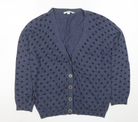 Boden Womens Blue Polka Dot V-Neck Cardigan Size 14 Cotton Blend