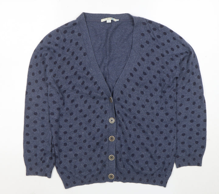 Boden Womens Blue Polka Dot V-Neck Cardigan Size 14 Cotton Blend