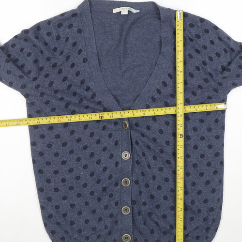 Boden Womens Blue Polka Dot V-Neck Cardigan Size 14 Cotton Blend