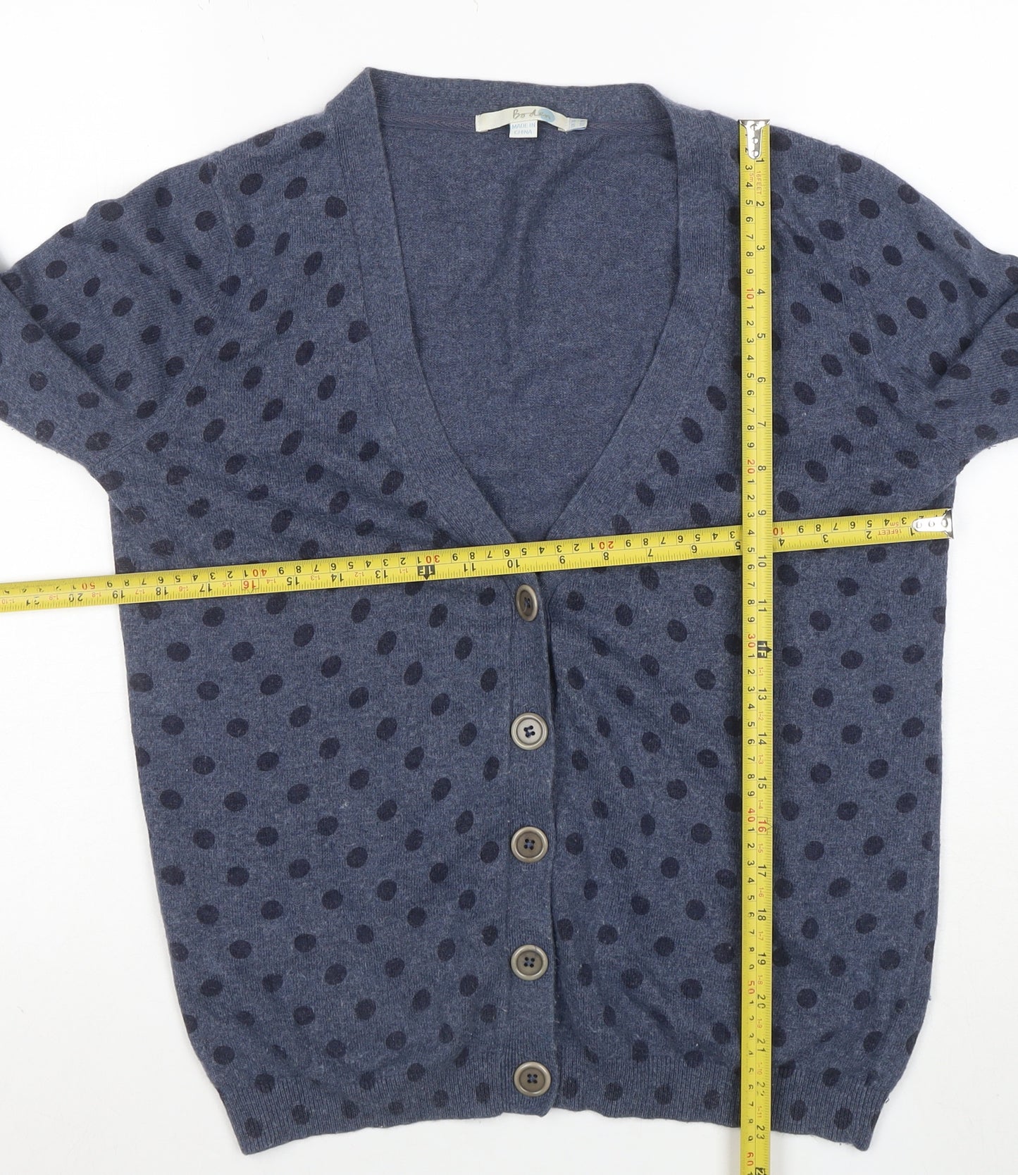 Boden Womens Blue Polka Dot V-Neck Cardigan Size 14 Cotton Blend
