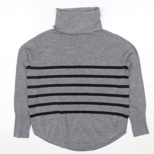 French Connection Womens Grey Roll Neck Striped Jumper Medium