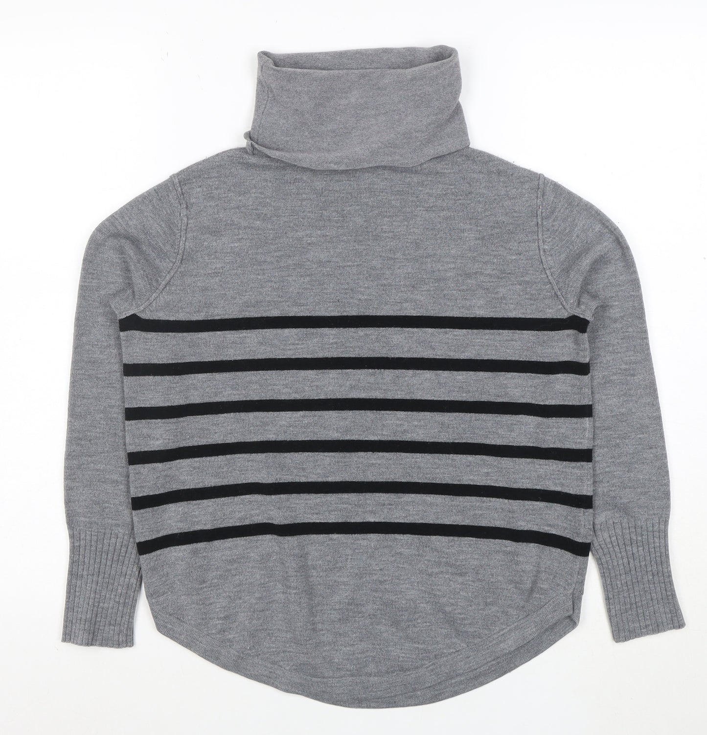 French Connection Womens Grey Roll Neck Striped Jumper Medium