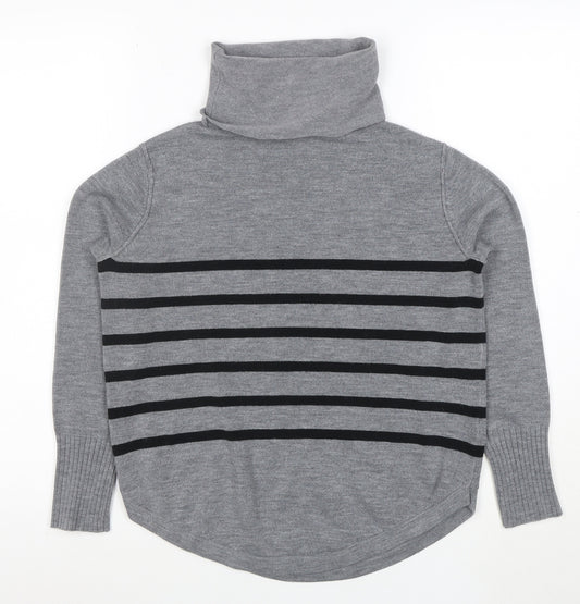 French Connection Womens Grey Roll Neck Striped Jumper Medium