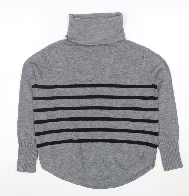 French Connection Womens Grey Roll Neck Striped Jumper Medium