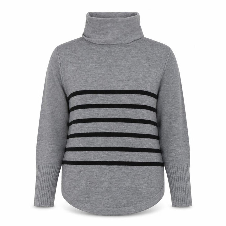 French Connection Womens Grey Roll Neck Striped Jumper Medium