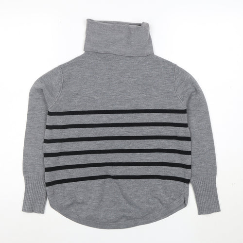 French Connection Womens Grey Roll Neck Striped Jumper Medium
