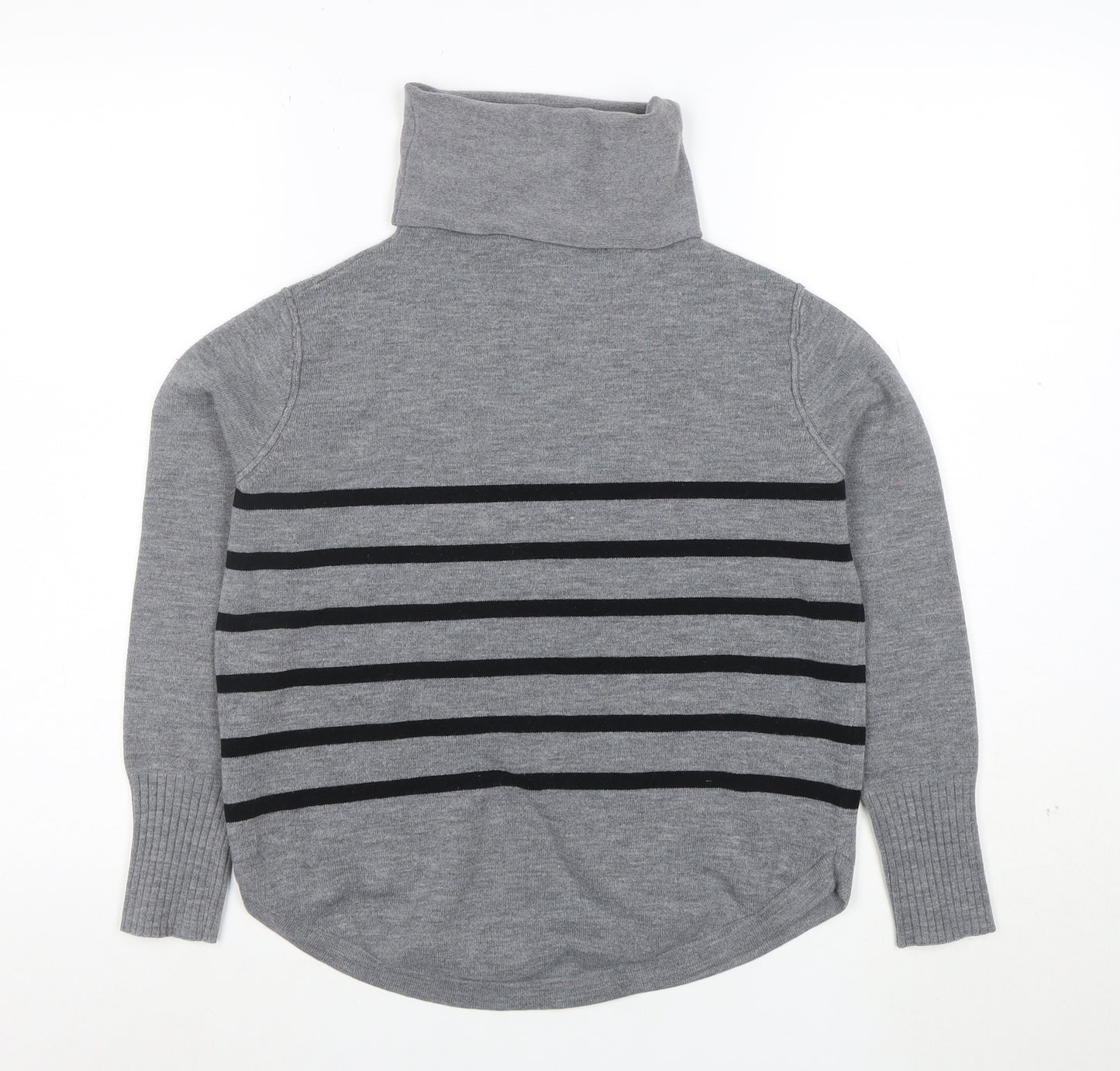 French Connection Womens Grey Roll Neck Striped Jumper Medium