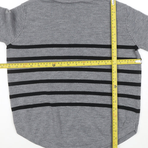 French Connection Womens Grey Roll Neck Striped Jumper Medium