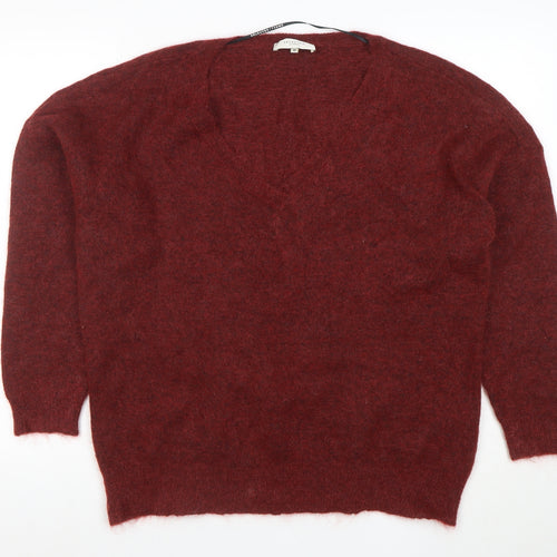 SELECTED FEMME Women Red Alpaca Wool V-Neck Relaxed Pullover Jumper M