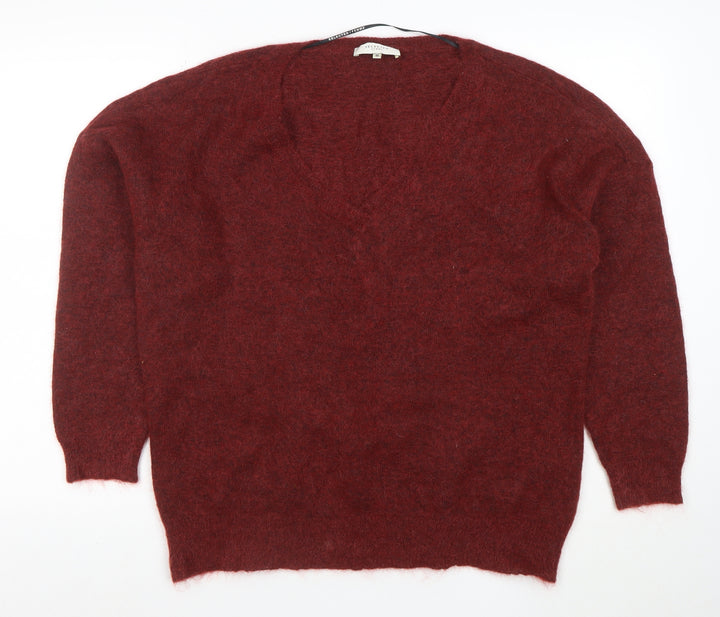 SELECTED FEMME Women Red Alpaca Wool V-Neck Relaxed Pullover Jumper M