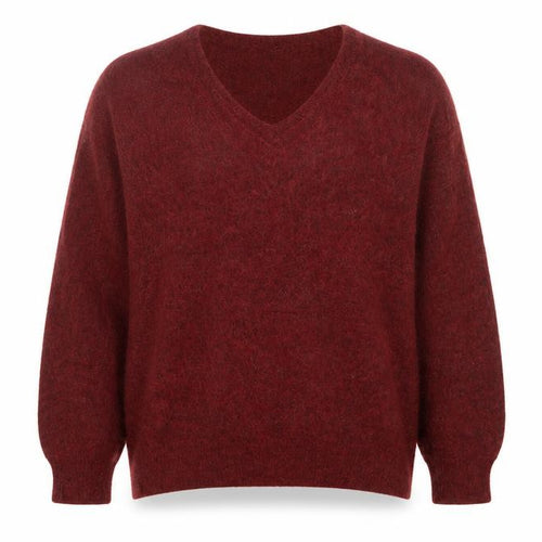 SELECTED FEMME Women Red Alpaca Wool V-Neck Relaxed Pullover Jumper M