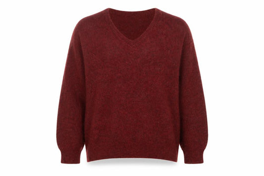 Front view of SELECTED FEMME Women Red Alpaca Wool V-Neck Relaxed jumper M