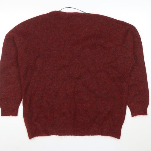 SELECTED FEMME Women Red Alpaca Wool V-Neck Relaxed Pullover Jumper M