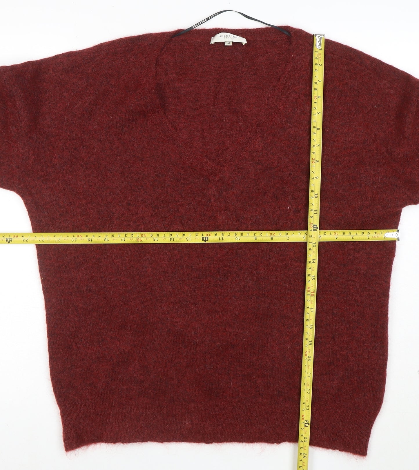 SELECTED FEMME Women Red Alpaca Wool V-Neck Relaxed Pullover Jumper M