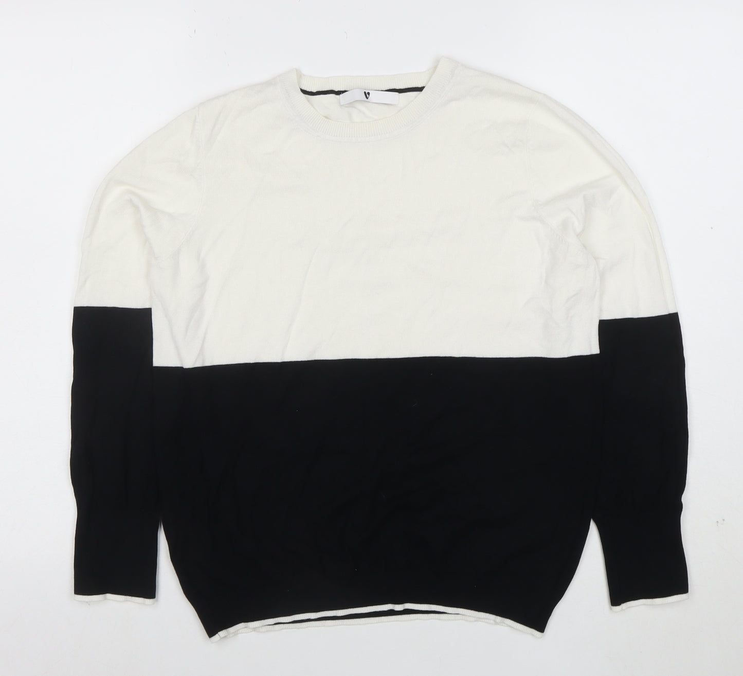 Very Womens Black White Colour Block Crew Neck Jumper Size 18