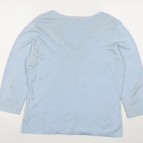 Portafina Women Blue Sequin Wrap Knit 3/4 Sleeve Blouse Size 18