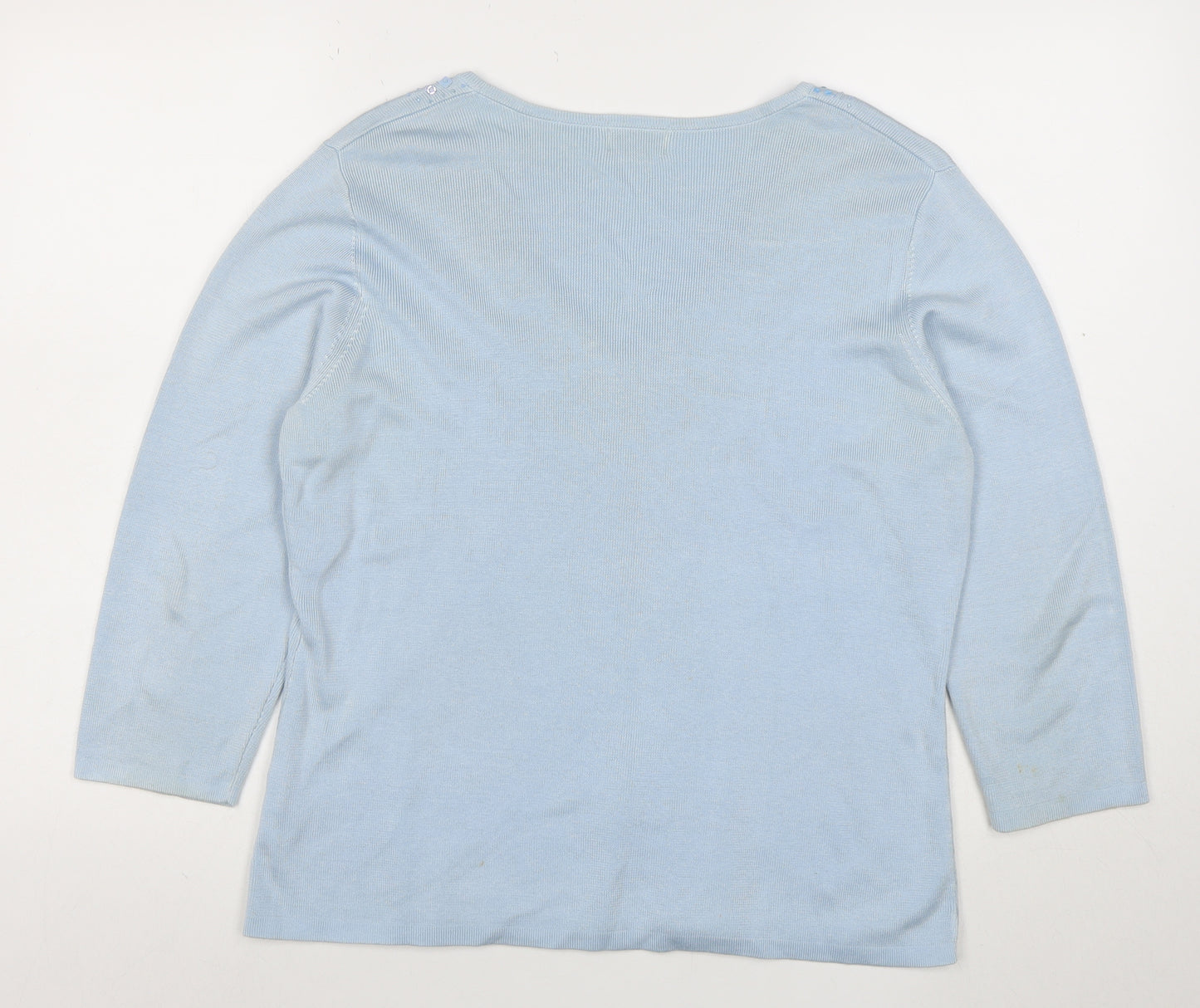 Portafina Women Blue Sequin Wrap Knit 3/4 Sleeve Blouse Size 18