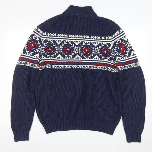 IZOD Men's Blue Fair Isle 1/4 Zip Jumper L/6 Cotton Blend Knit