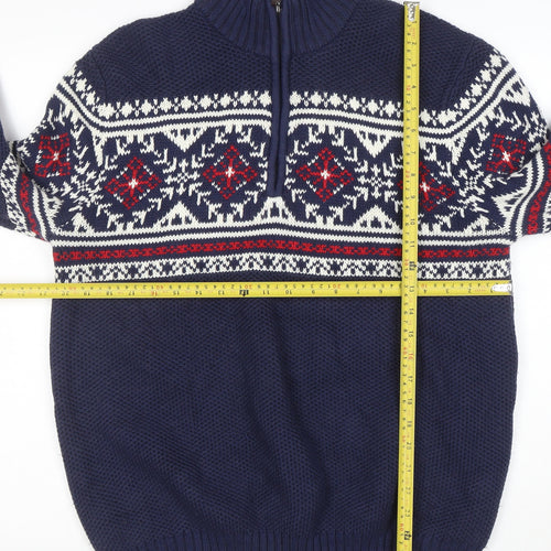 IZOD Men's Blue Fair Isle 1/4 Zip Jumper L/6 Cotton Blend Knit