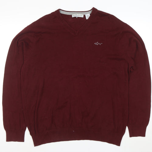 Greg Norman Men's Red XL V-Neck Cotton Golf Pullover Jumper