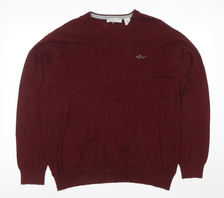 Greg Norman Men's Red XL V-Neck Cotton Golf Pullover Jumper