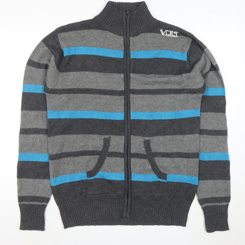 Voltage System Men's Grey Stripe Full Zip Cotton Jumper M
