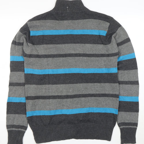Voltage System Men's Grey Stripe Full Zip Cotton Jumper M