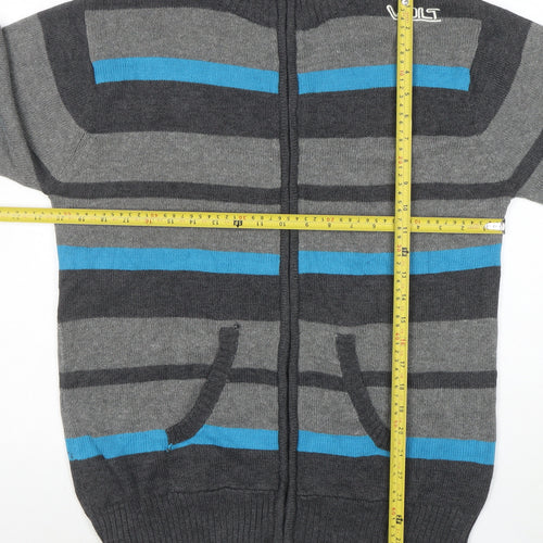 Voltage System Men's Grey Stripe Full Zip Cotton Jumper M